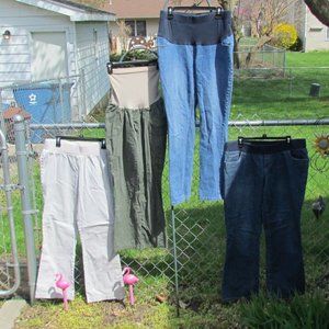 Lot:  Large Maternty Jeans, green & tan khakis